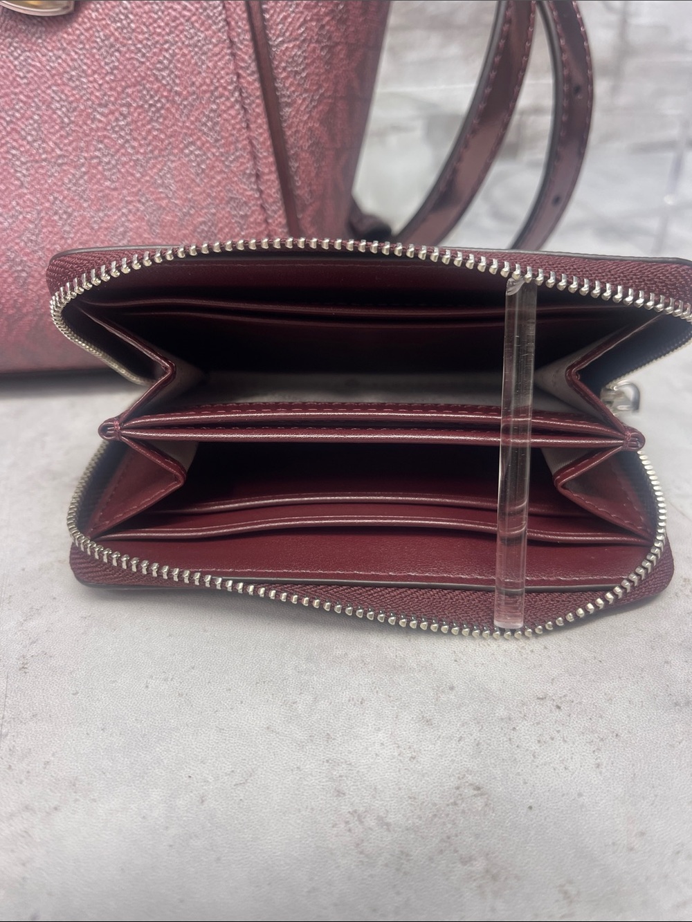 Michael Kors Taryn Metallic Logo Saffiano Tote & Matching Wallet Oxblood - Picture 13 of 13